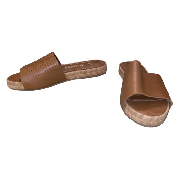 LN Kaanas Tan Embossed Leather Espadrille Slides Sandals - 7 - Picture 3 of 12